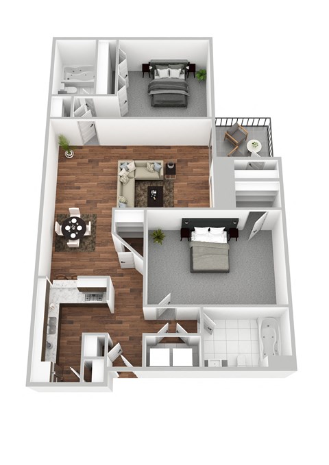 Creekside Landing Apartments Floor Plan 2 bed 2 bath 1058